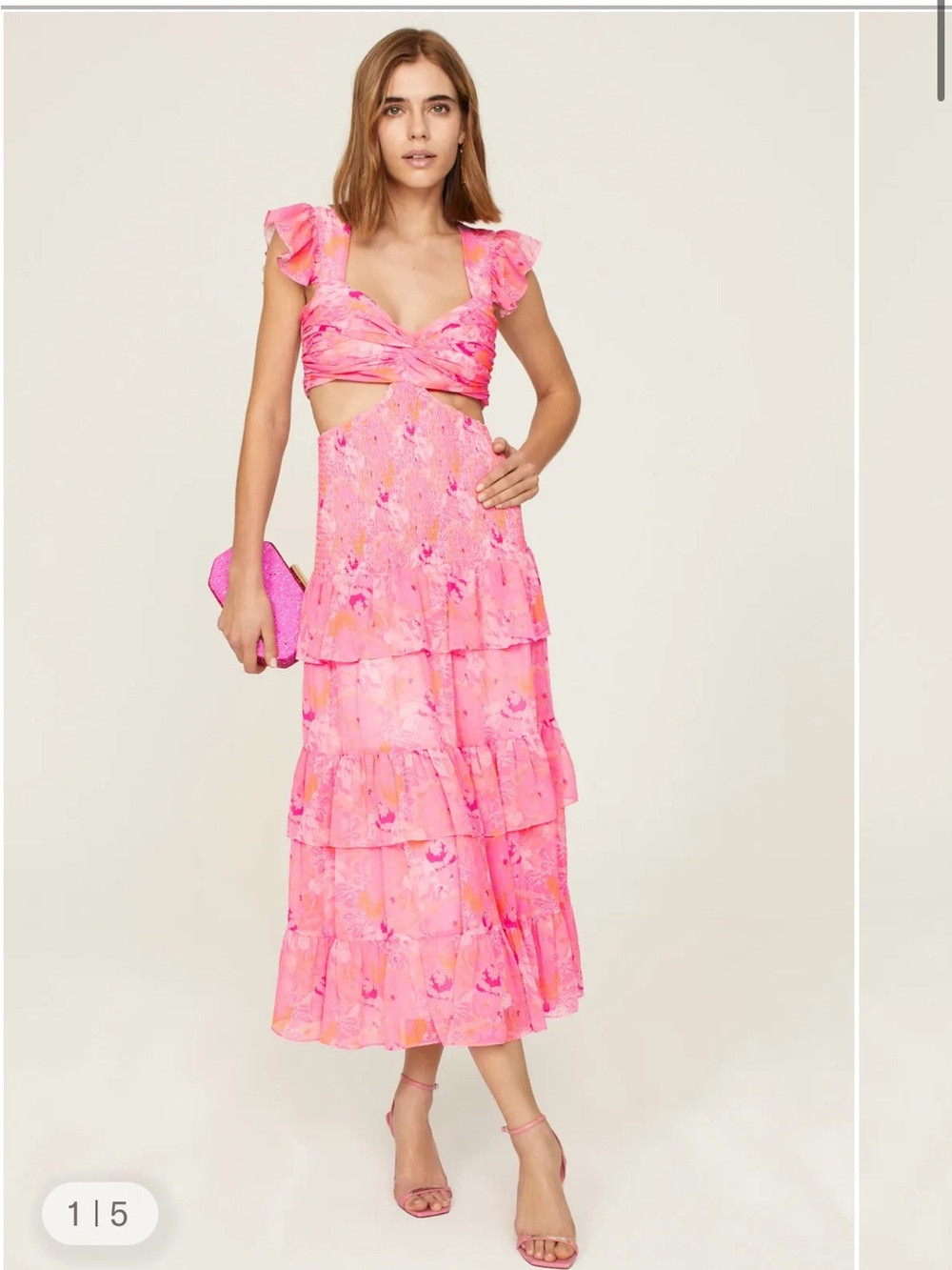 Likely Pink Floral Backless Ruffled Maxi Dress